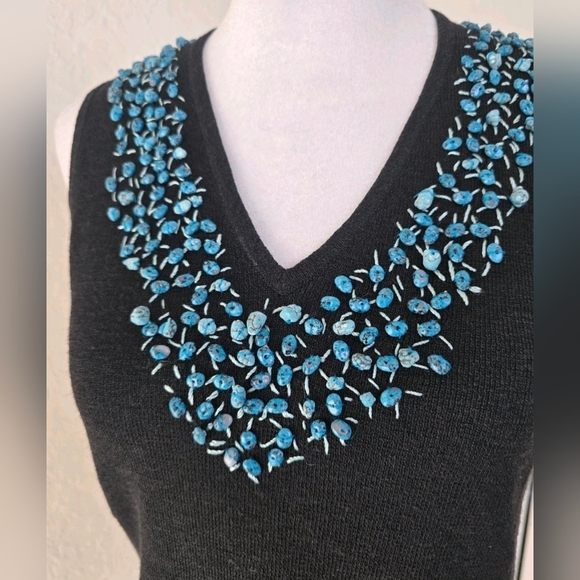 Double D Ranch Beaded Linen Knit Tank Top Turquoise Western XS - Picture 2 of 7